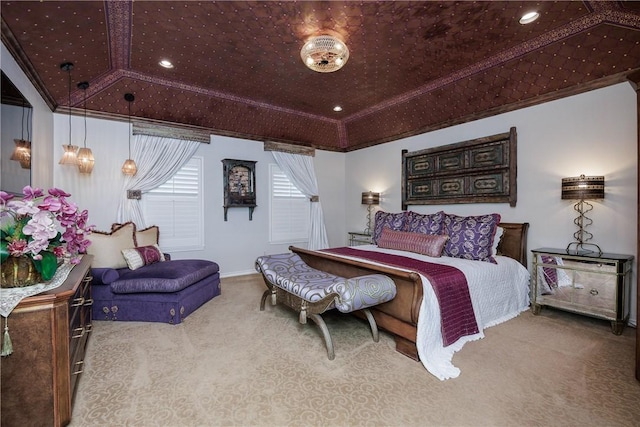 7001 Bevington Dr, Corpus Christi, TX 78413 - carpeted bedroom with ornamental molding and a raised ceiling