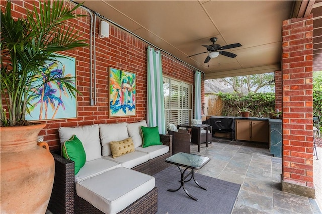 7001 Bevington Dr, Corpus Christi, TX 78413 - view of patio / terrace featuring a ceiling fan and an outdoor living space