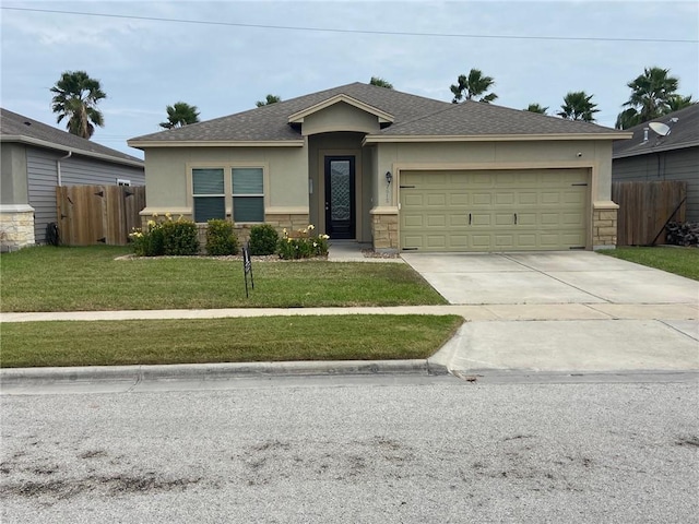 7618 Sable Creek Dr, Corpus Christi, TX 78414 - view of front of property featuring stucco siding, stone siding, concrete driveway, and an attached garage