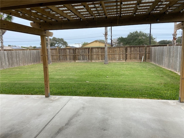 view of yard featuring a pergola and a patio