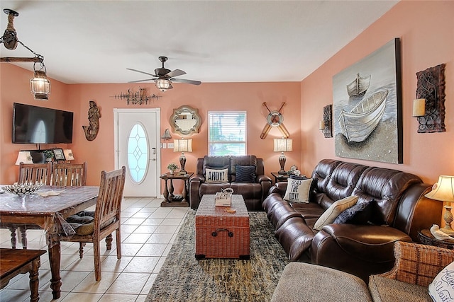 141 Mustang Royale Blvd, Port Aransas, TX 78373 - living area featuring light tile patterned floors and ceiling fan