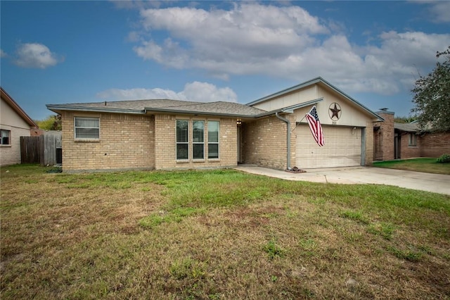 ranch-style house featuring a garage and a front yard