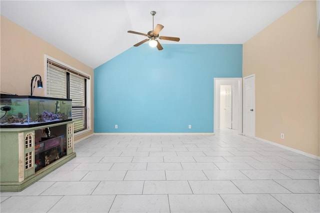 2991 Lakeview E Dr, Ingleside, TX 78362 - unfurnished living room with vaulted ceiling and ceiling fan