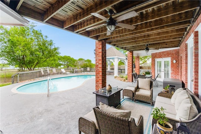 5030 S Oso Pkwy, Corpus Christi, TX 78413 - view of pool with french doors, a ceiling fan, outdoor lounge area, and a patio