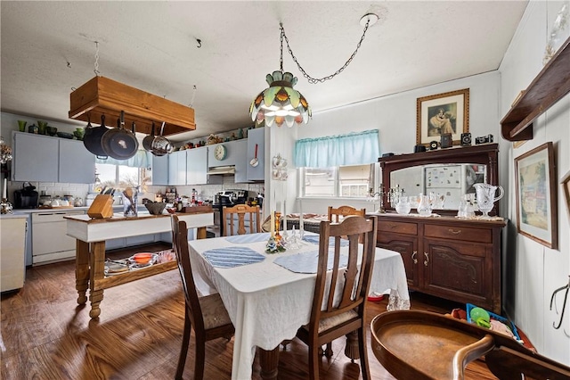 dining area with dark wood-type flooring