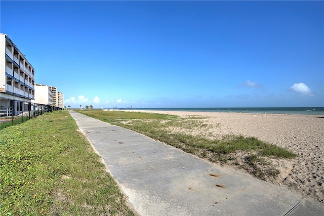 exterior space with a beach view