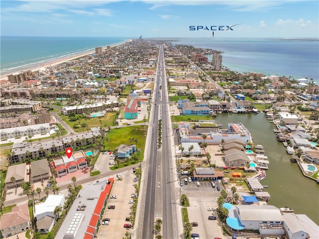 bird's eye view featuring a water view