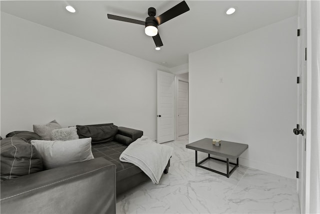 living room featuring ceiling fan