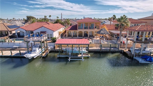 view of dock with a water view