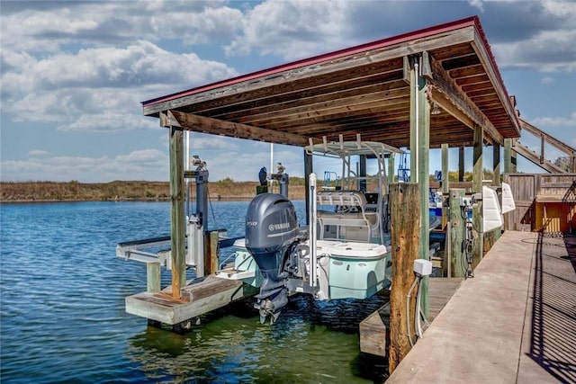 dock area featuring a water view