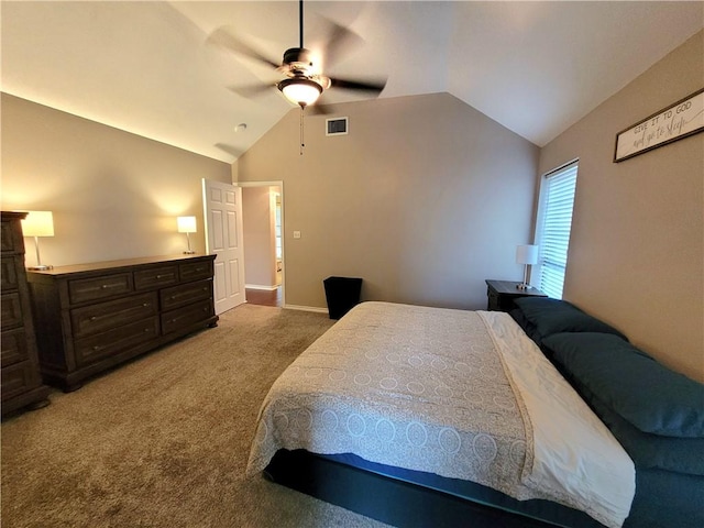 2022 Jenica Dr, Ingleside, TX 78362 - carpeted bedroom featuring vaulted ceiling, a ceiling fan, and baseboards