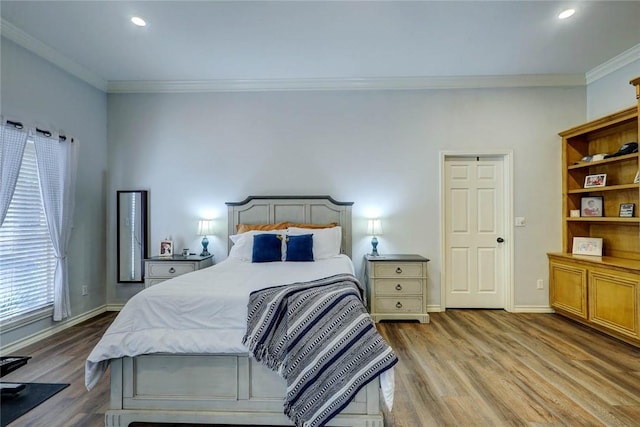 4409 Sue Cir, Corpus Christi, TX 78410 - bedroom featuring crown molding, baseboards, recessed lighting, and wood finished floors