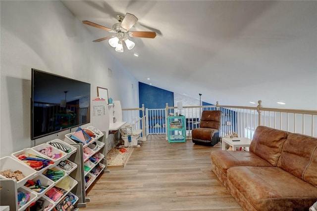 4409 Sue Cir, Corpus Christi, TX 78410 - living area featuring wood finished floors, ceiling fan, and lofted ceiling