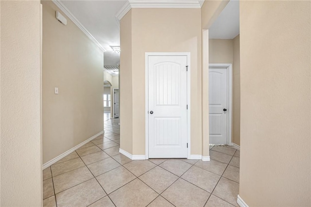 3813 Elvis Dr, Corpus Christi, TX 78414 - hall featuring light tile patterned flooring, crown molding, and baseboards