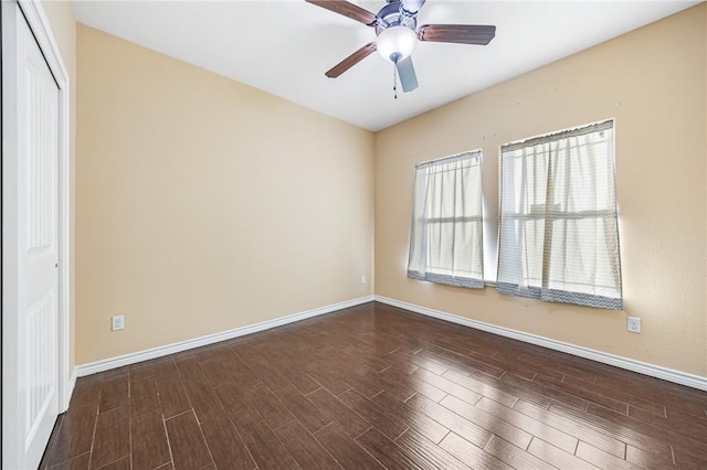 3813 Elvis Dr, Corpus Christi, TX 78414 - empty room with baseboards, dark wood finished floors, and ceiling fan