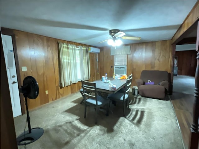 3128 Hackberry Ave, Ingleside, TX 78362 - dining space featuring wooden walls, ceiling fan, an AC wall unit, and cooling unit