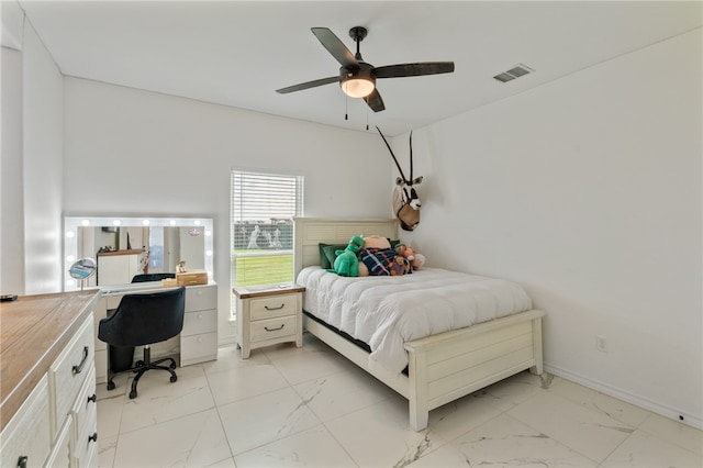 bedroom featuring ceiling fan