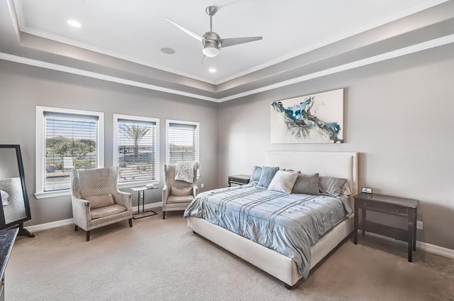 5716 S Oso Pkwy, Corpus Christi, TX 78414 - bedroom with carpet, ornamental molding, a tray ceiling, multiple windows, and recessed lighting