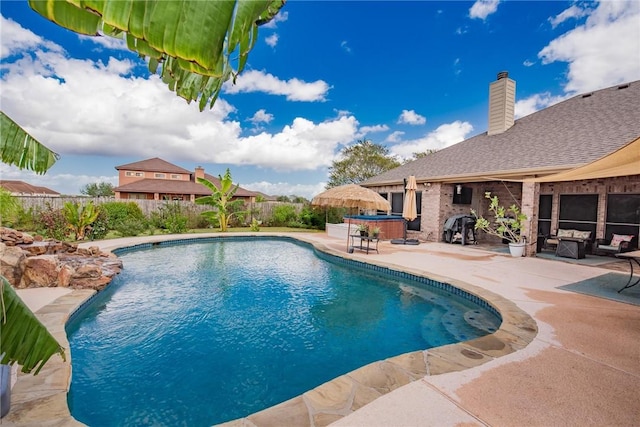 5309 Fox Glove, Corpus Christi, TX 78413 - view of swimming pool featuring a patio, a fenced backyard, and an outdoor hot tub