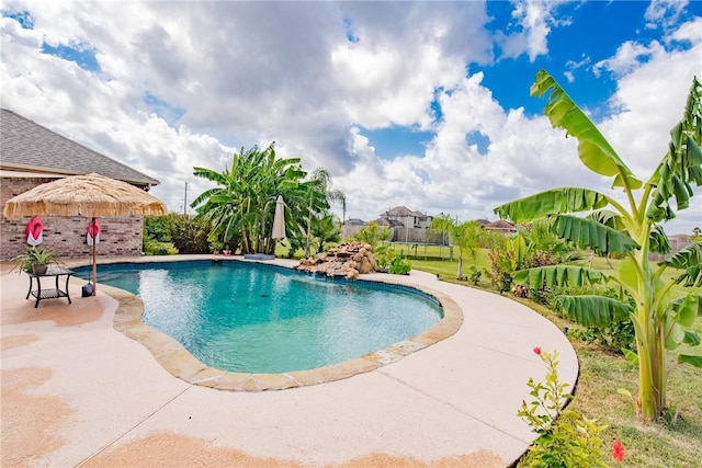 view of swimming pool with a patio area