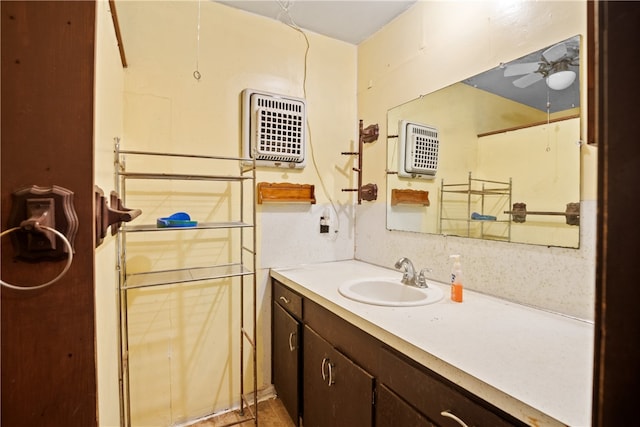 bathroom featuring vanity and ceiling fan