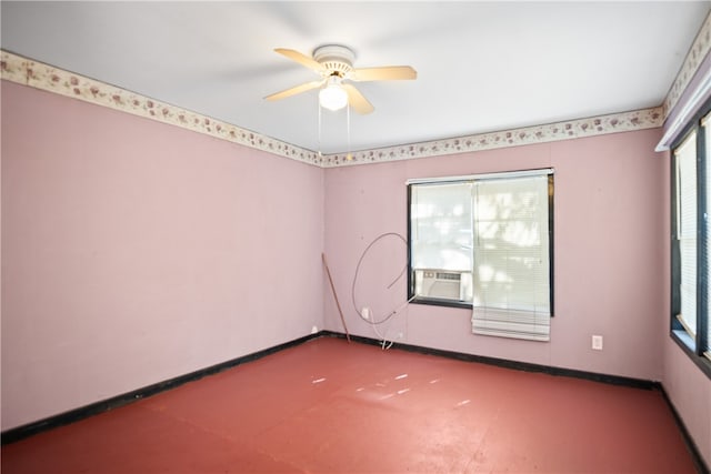 carpeted empty room with cooling unit and ceiling fan