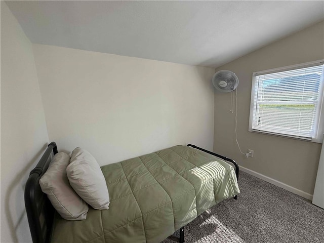 bedroom featuring carpet flooring and lofted ceiling