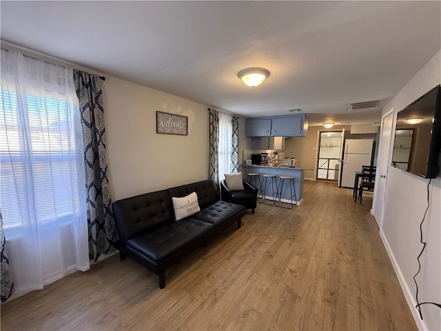 living room with light hardwood / wood-style floors