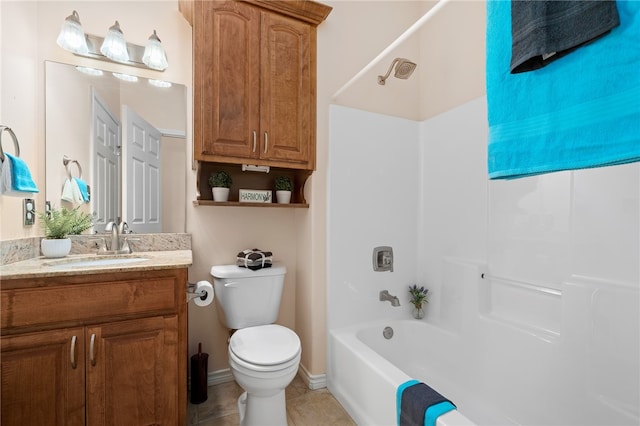 full bathroom with vanity, tile patterned floors, toilet, and shower / bathtub combination