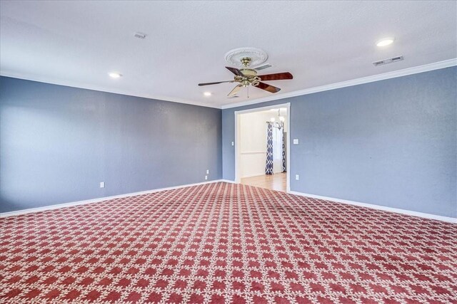 10502 Hemlock Rd, Corpus Christi, TX 78410 - carpeted empty room with a ceiling fan, recessed lighting, and ornamental molding