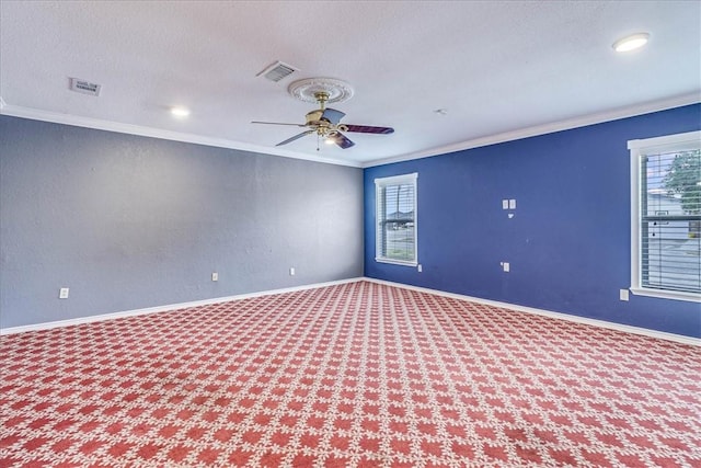 10502 Hemlock Rd, Corpus Christi, TX 78410 - carpeted empty room with crown molding, a ceiling fan, recessed lighting, and a textured ceiling