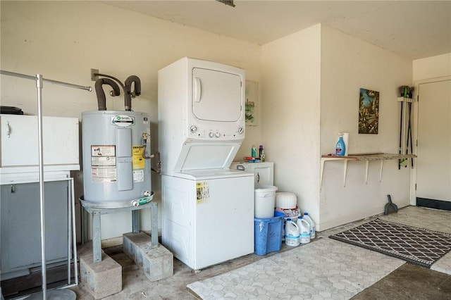 119 Misty Ln, Aransas Pass, TX 78336 - laundry area with stacked washing machine and dryer and water heater