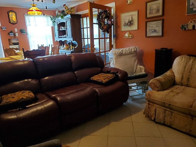 living room with light tile patterned floors