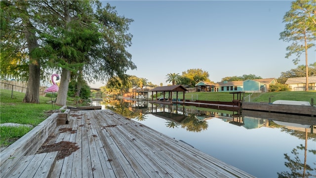 dock area with a water view