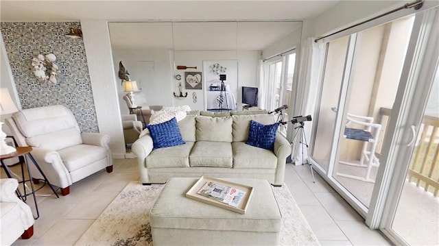 living room featuring light tile patterned floors