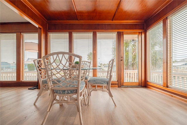 sunroom / solarium featuring wooden ceiling