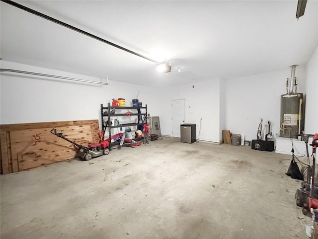 garage featuring a garage door opener and gas water heater