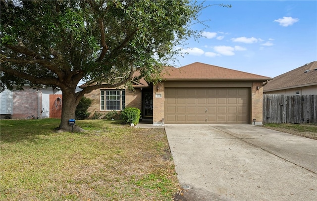 ranch-style house with a front lawn and a garage