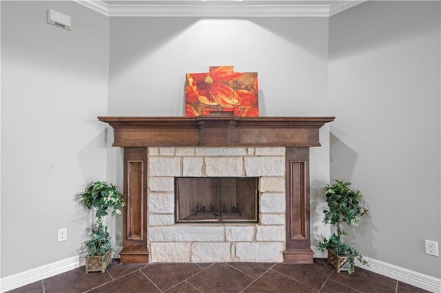 6930 Anastasia, Corpus Christi, TX 78413 - detailed view of baseboards, ornamental molding, and a stone fireplace