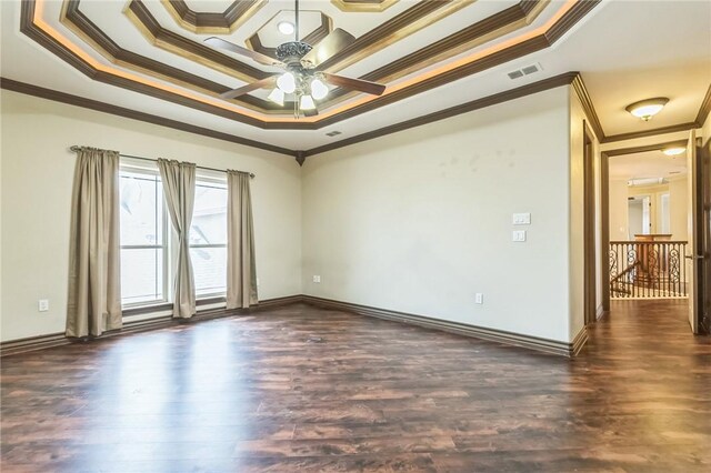 6522 Miranda Dr, Corpus Christi, TX 78414 - unfurnished room featuring ornamental molding, ceiling fan, wood finished floors, baseboards, and coffered ceiling