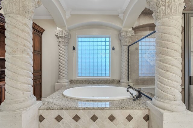 6522 Miranda Dr, Corpus Christi, TX 78414 - bathroom featuring ornate columns, a bath, and crown molding