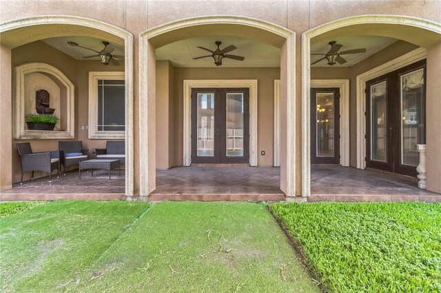 6522 Miranda Dr, Corpus Christi, TX 78414 - doorway to property featuring french doors, ceiling fan, a patio area, and outdoor lounge area