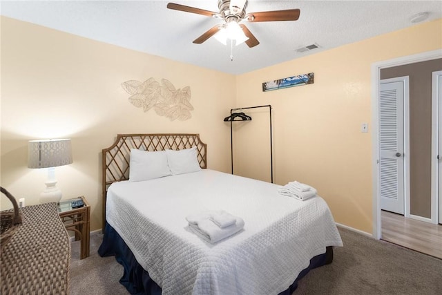 bedroom with carpet floors and ceiling fan