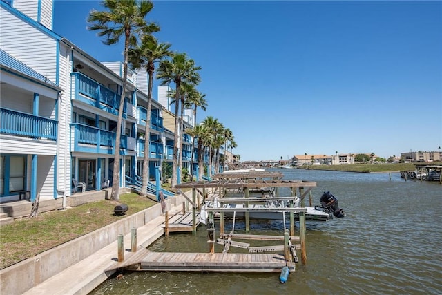 view of dock with a water view