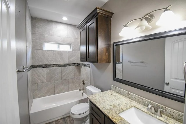 1325 S Mccampbell St, Aransas Pass, TX 78336 - full bath featuring vanity, toilet, shower / tub combination, and recessed lighting