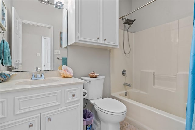 full bathroom featuring vanity, toilet, and shower / bathtub combination with curtain