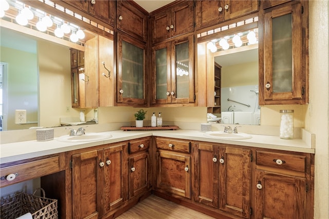 bathroom featuring vanity and wood-type flooring