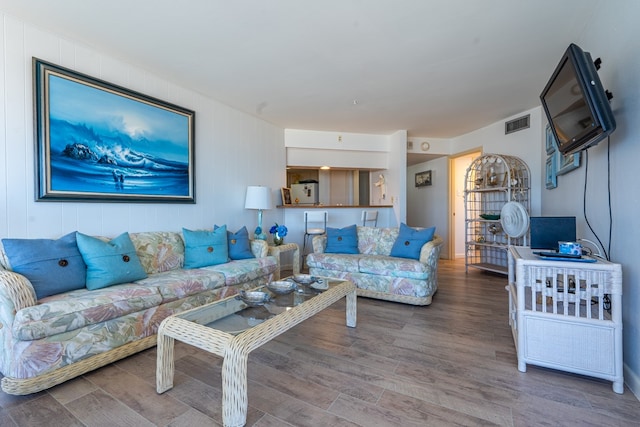 living room with hardwood / wood-style flooring