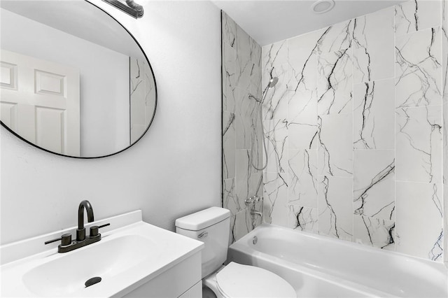 bathroom with toilet, vanity, and shower / tub combination