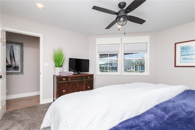 49 Curlew Dr, Rockport, TX 78382 - carpeted bedroom featuring baseboards, recessed lighting, and ceiling fan